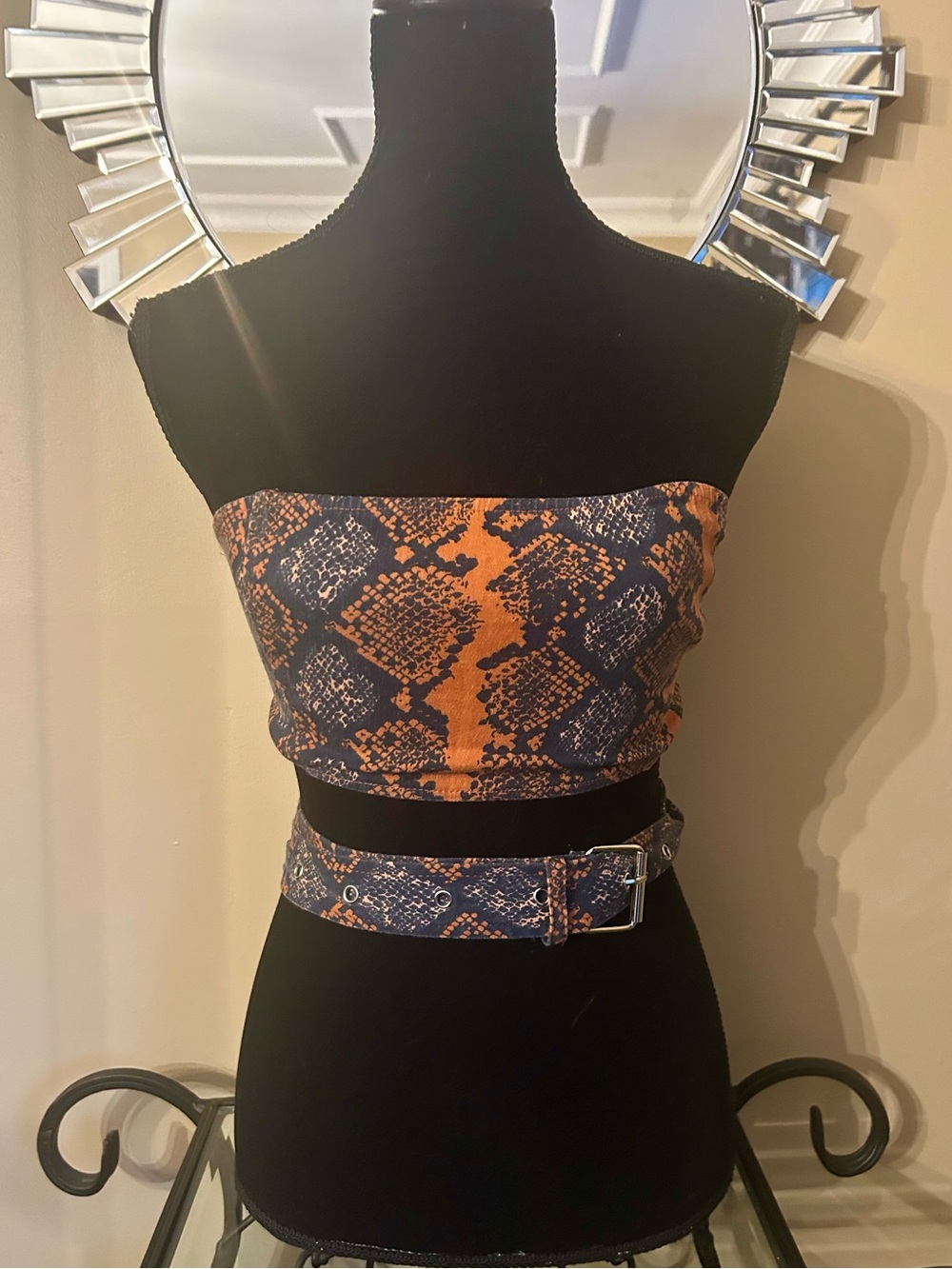 Fashion Nova  Snake-Print Bandeau Top with Attached Belt